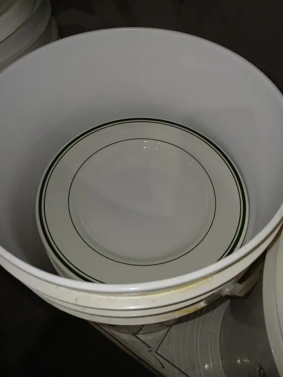 Pail w/ 30 White/Green plates