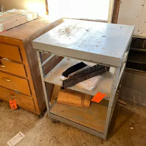 Metal Framed Wood Topped Rolling Storage Unit Shelf