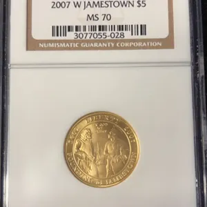 2007 W Jamestown $5 Gold Coin MS70 NGC 8.483g 22k