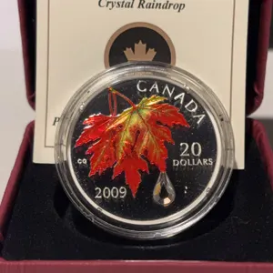 2009 $20 Silver Crystal Raindrop Maple Leaf Coin 31.39g