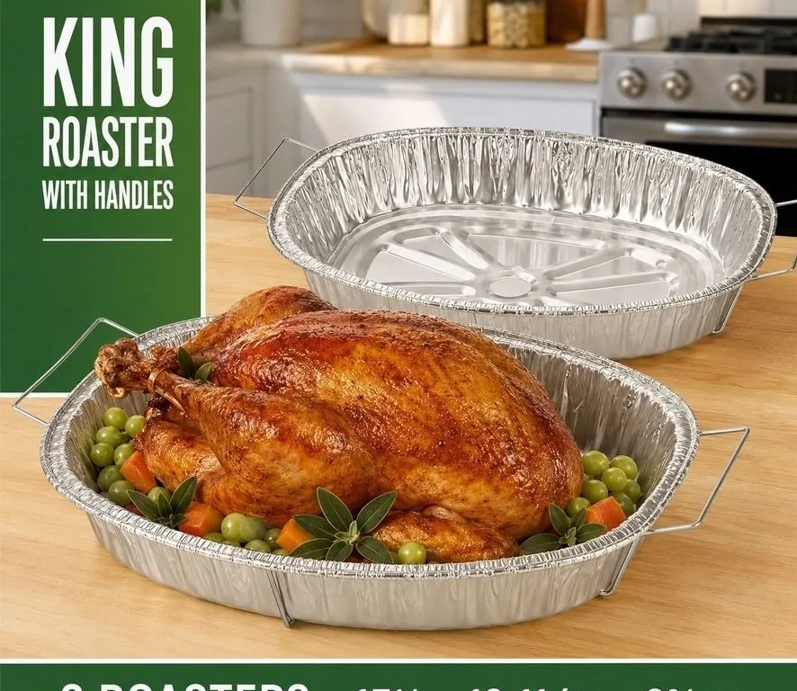 2 HANDI-FOIL KING ROASTER PANS W/ HANDLES