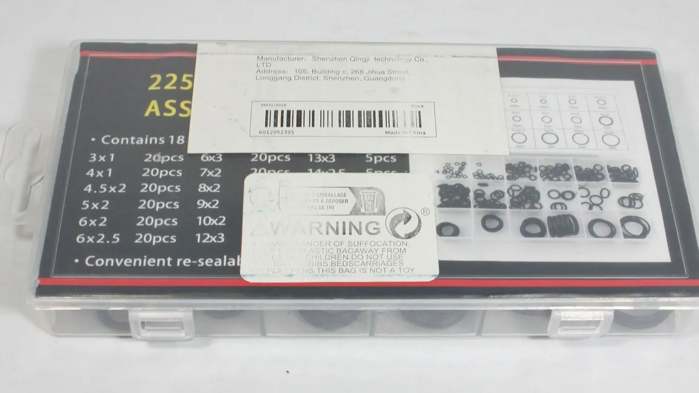 USED 225 PC O RING ASSORTMENT WITH VARYING SIZES