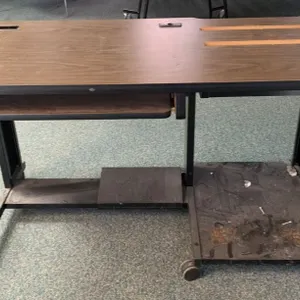 Large Vintage Wooden Desk on Wheels