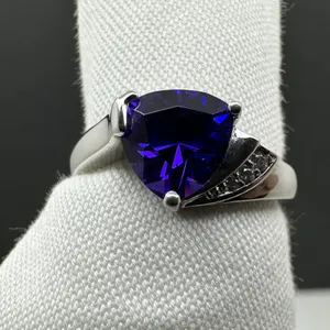 Purple Blue Amethyst CZ Trillion Cut Gemstone & Crystal CZ Accents Sterling Silver Ring Sz 7