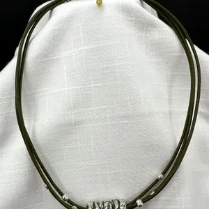 Silpada Multi Strand Leather 925 Sterling Silver Tube/Accent Bead Necklace