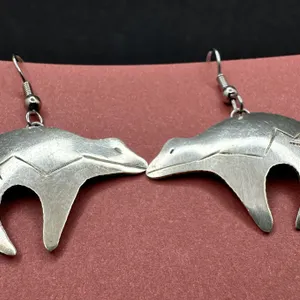 Native American Sterling Silver Bear & Arrow Dangle Pierced Earrings