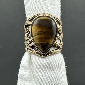 Barse Tiger Eye Gemstone Teardrop Cocktail Costume Ring Sz 8
