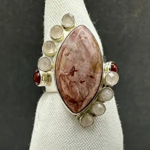 Jay King Mine Finds Sterling Silver Garnet Rhodochrosite Gem Cluster Ring DTR Sz 8