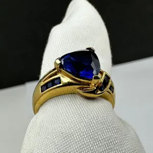 Blue Sapphire Cluster Gold Over 925 Sterling Silver Ring Sz 8.75