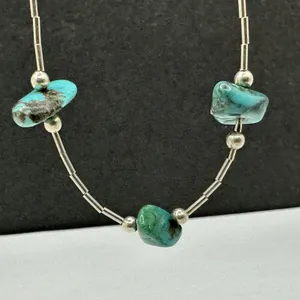 Southwestern Turquoise Nugget Sterling Liquid Silver Bead Necklace