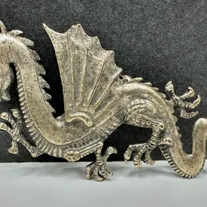 Vintage Silver Tone 3.25" L Winged Dragon Brooch Pin