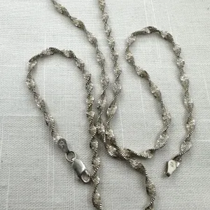 Italy 925 Sterling Silver 20" Ornate Twisted Textured Chain Necklace