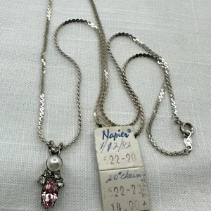 Napier Sterling Silver 20" L Pearl & Pink Rhinestone Pendant Necklace