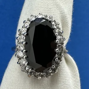 Cocktail Black Faceted Center Stone Crystal Halo Costume Ring Sz 8.25