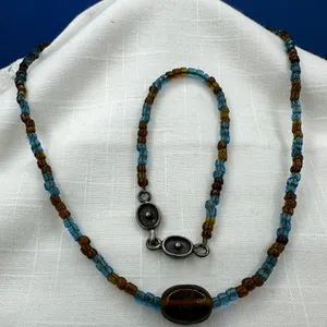 Designer Saki 925 Sterling Silver Glass Micro Bead Necklace & Bracelet Set