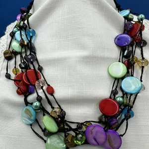 Premier Designs 20" 7 Strand Polished Tiger Eye Gemstone Pearlized Shell Glass Bead Necklace