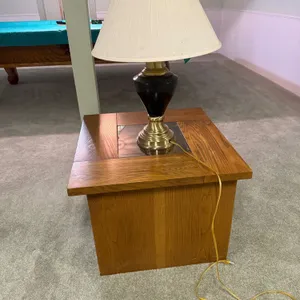 Wood Table With Lamp