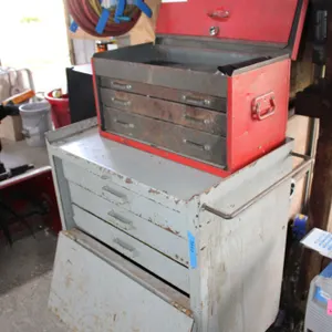 Red and Black Metal Tool Chest & Tools