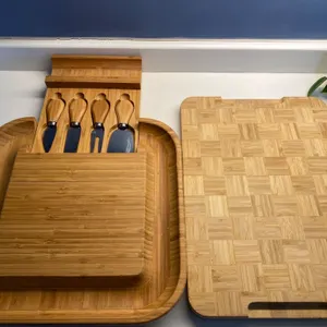 Bamboo Cheese Board, Utensil Tray, and Cutting Board
