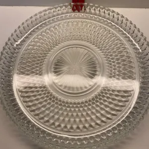 Clear Pressed Glass Serving Platter with Starburst Pattern