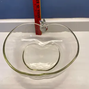 Clear Glass Apple-Shaped Bowl With Raised Stem Handle