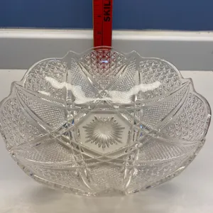 Pressed Glass Bowl With Geometric Pattern and Scalloped Edges