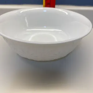 White Milk Glass Bowl with Floral and Geometric Designs, Mid-20th Century