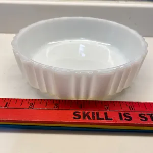 White Milk Glass Bowl with Scalloped and Textured Design