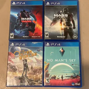 Four PlayStation 4 Video Games Including Mass Effect and Outer Worlds