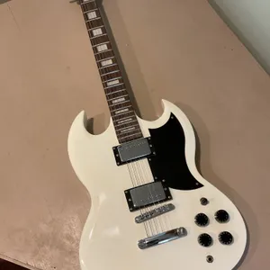 Glen Burton Electric Guitar, White Finish, SG-Style Body