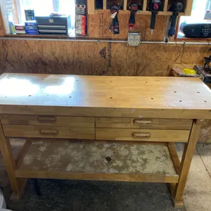 Wooden Workbench With Drawers and Vise Attachment