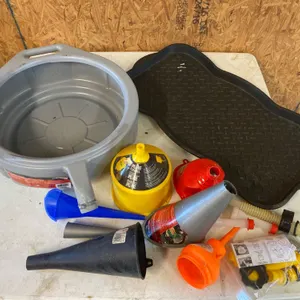 Automotive Maintenance Items Including 5-Gallon Drain Pan