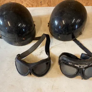 Two DOT Motorcycle Helmets and Two Pairs of Goggles