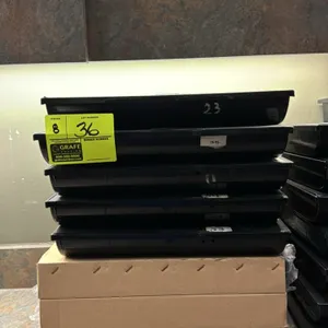 Cash drawer till inserts with locking covers. Features 5 bill slots with hold-down clips, 5 coin compartments, and a lockable top lid. Measures 15.5" 