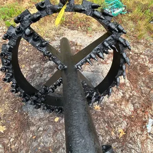 48" fly cutter reamer. Features circular ring frame with cross-brace supports, conical cutting teeth, and central shaft.