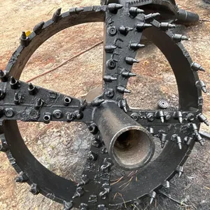46" fly cutter reamer. Features welded steel ring construction with conical cutting teeth and threaded shaft connection.