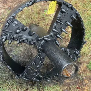 42" fly cutter HDD reamer. Features carbide bullet cutting teeth, heavy-duty welded spoke design with outer barrel ring, cross-hatch wear facing, and 