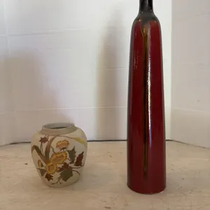 Tall Red Vase And Short Floral Vase