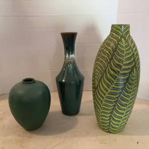 3 Green Vases