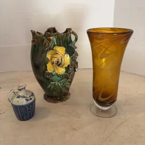 Small Blue Pitcher, Brown Vase,  Floral Vase