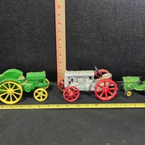 3 vintage model toy tractors, John Deere, Fordson