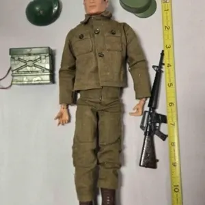 GI Joe, 12" tall, rifle, 2 caps, radio &