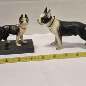 2 Boston Terrier figurines. Ceramic & cast iron