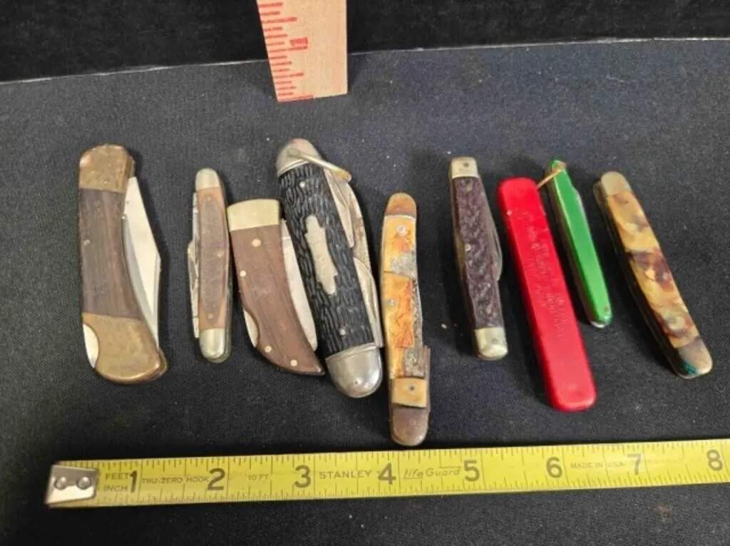 9 folding knives, vintage