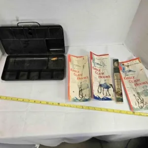 Metal tackle box & fishing hooks