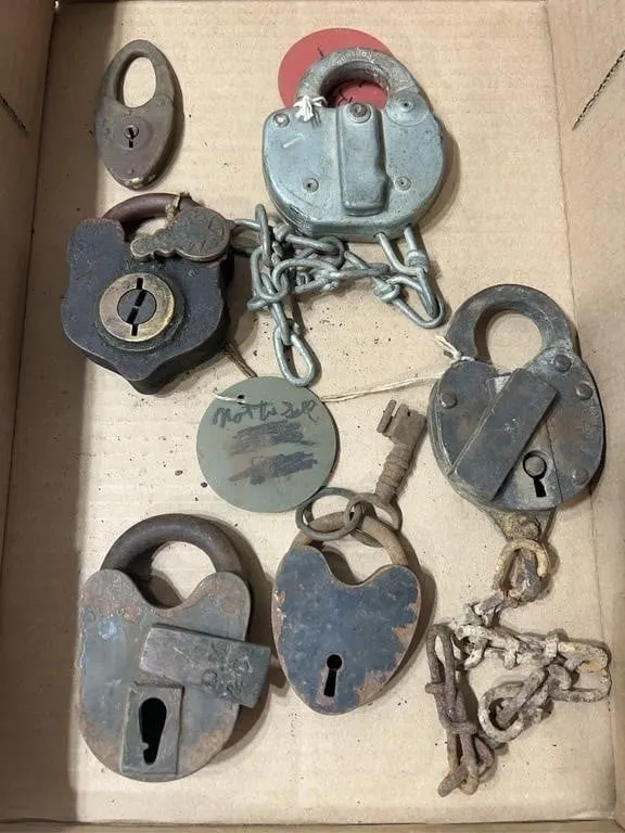 Cast Iron and Brass Padlocks with Chains
