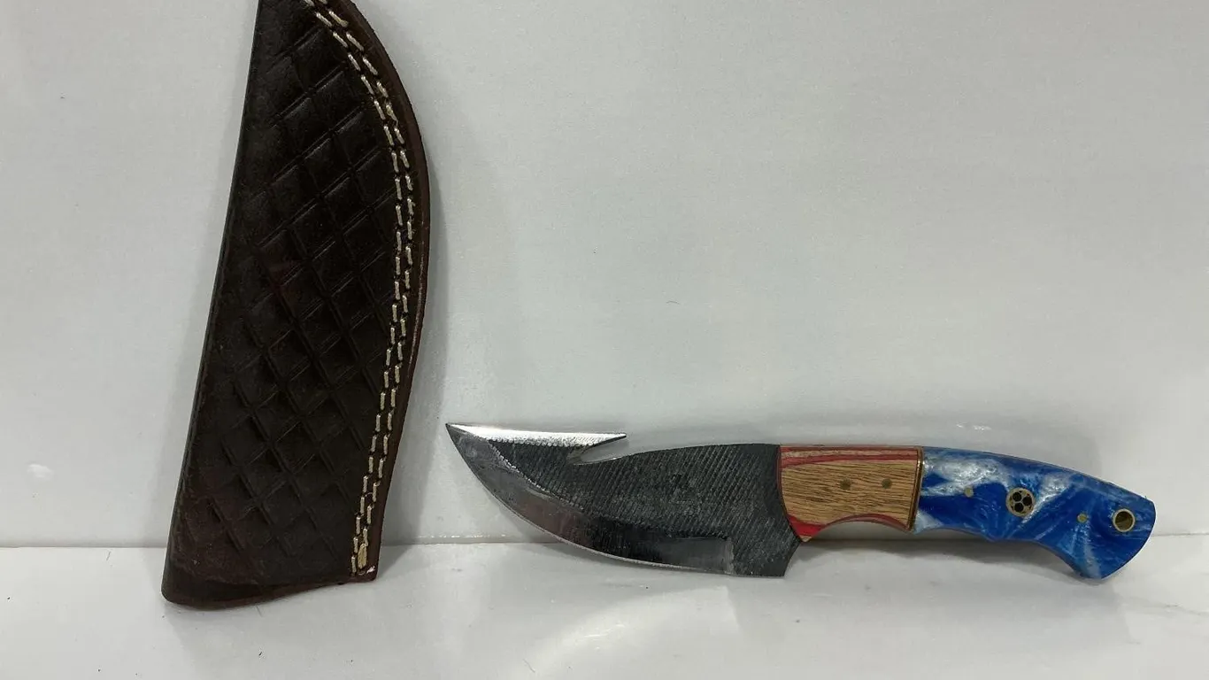 Mhscutlery Fixed Blade Knife Wood Blue Resin
