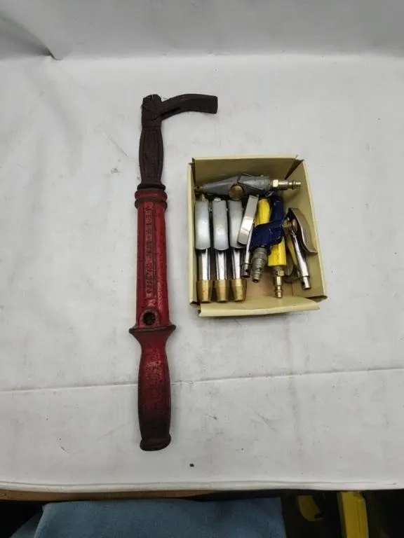 Pry Bar Tool & Box of Pneumatic Attachments