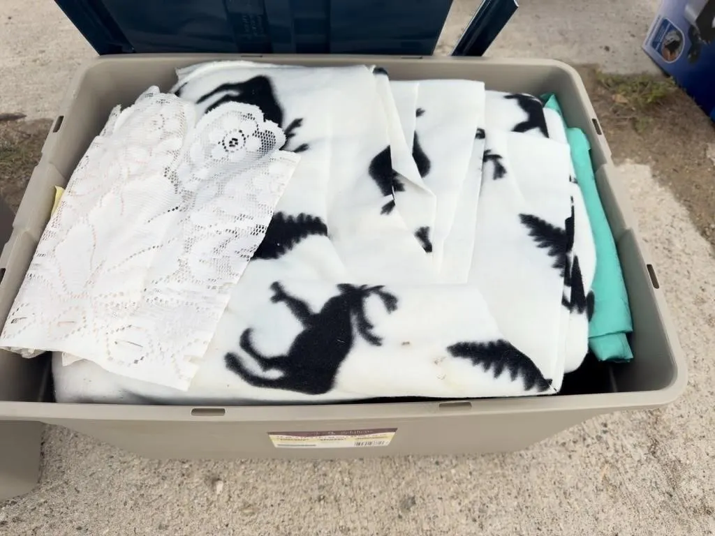 Fleece Blanket, Lace Panels & Fabric Pieces Lot