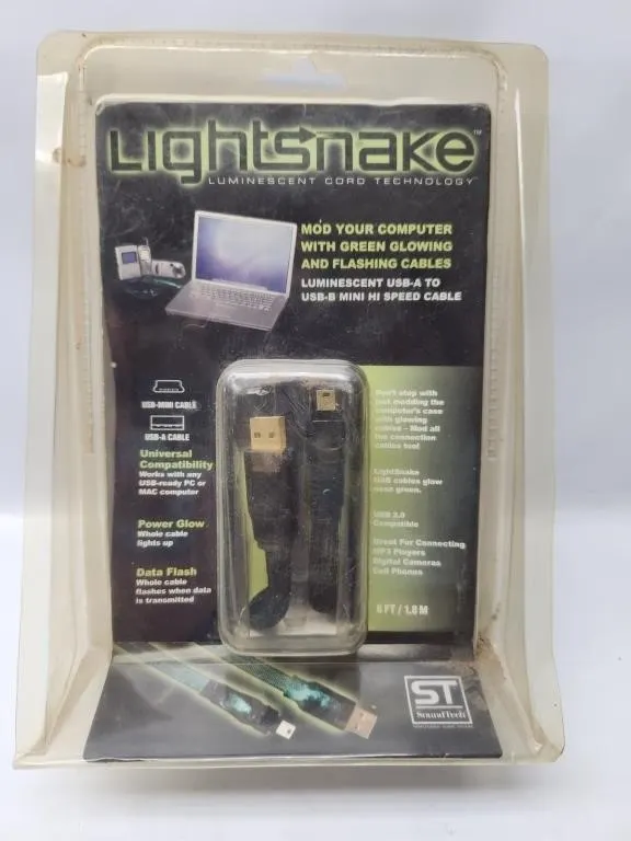 Lightsnake Glowing USB-A to USB-B Cable 6FT